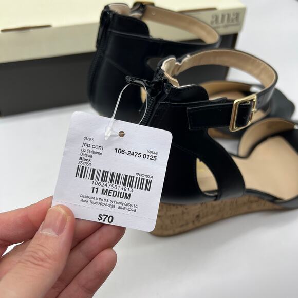 Liz Claiborne Womens Octavia Wedge Sandals Black Size 11M - Picture 6 of 12